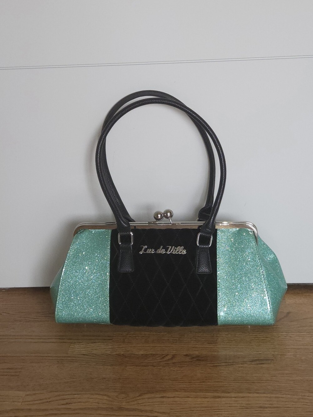 Lux De Ville Handbag Blue Sparkle With Black Velvet